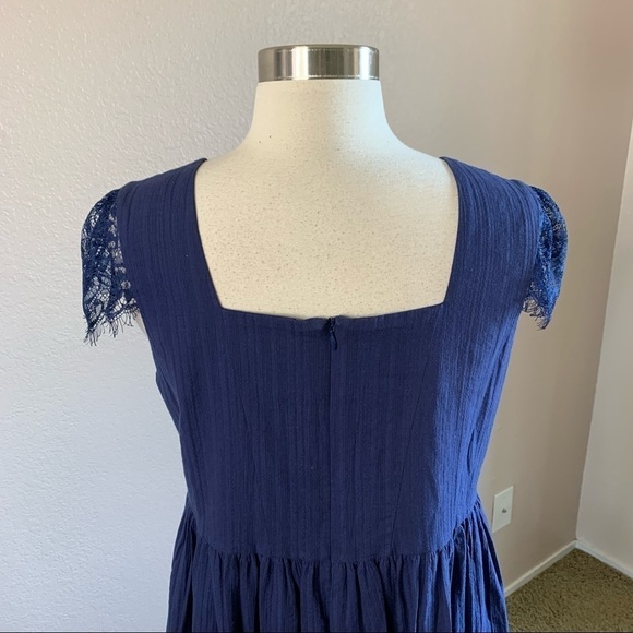 Senlis New Without Tags Navy Blue Eyelash Lace Eyelet Cap Sleeve Romantic Dress - Picture 6 of 10